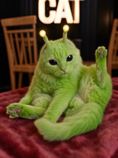 Cute Alien Cat GLOOP Post: Just Brushed & Ready to Go! 👽🟢🔴