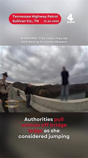Video released by the Tennessee Highway Patrol shows the moment authorities rescued a woman who was considering jumping from a bridge in Sullivan County the day after Christmas. The woman "was in a dark place," police said, urging people to text or call 988 if they are struggling. “This time of year can be especially hard,” Tennessee Highway Patrol said. “Many people are carrying things no one else can see. Stress, grief, loneliness, and fear can pile up fast. That does not mean someone is weak.