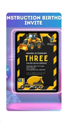 Construction Birthday Invitation Template | Editable Builder Theme Party Invite