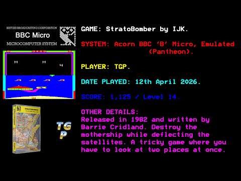 StratoBomber - IJK Software - BBC Micro - Emulated (Pantheon) - Level 14 - 1,125 points.