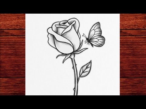 Rose Drawing Easy 🌹 How to Draw a Butterfly on Flower Step by Step | Simple Sketch for Beginners