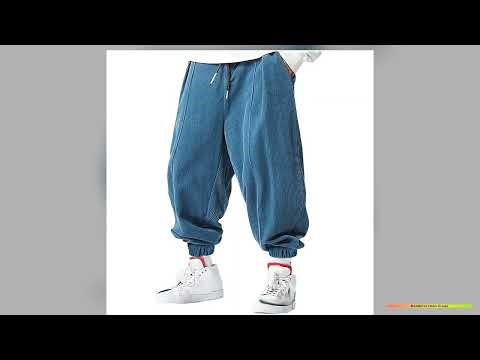 spring autumn Mens Casual Loose Drawstring Pants Fashion Sweatpants solidcolor Corduroy trousers