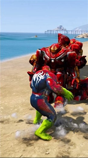 HULK AND SPIDERMAN TEAM VS 20+ HULKBUSTER #gta #hulk #shorts #GOLDENFIGHTER