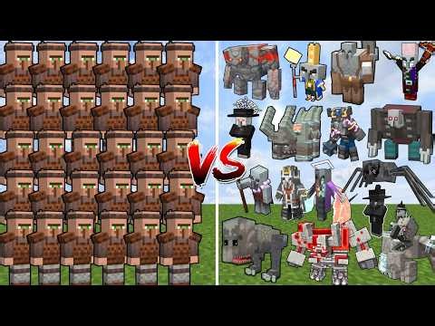 VILLAGER ARMY vs ALL ILLAGER BOSSES | Minecraft Mob Battle
