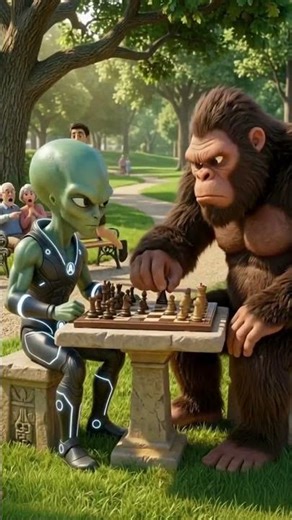 Alien vs Bigfoot chess #alien #discipline #evaluation #patience #chess #bigfoot #sasquatch