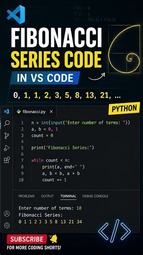 Fibonacci Series in Python | VS Code 💻🐍 #python #coding #shorts #vscode # #pycode #series #aispark