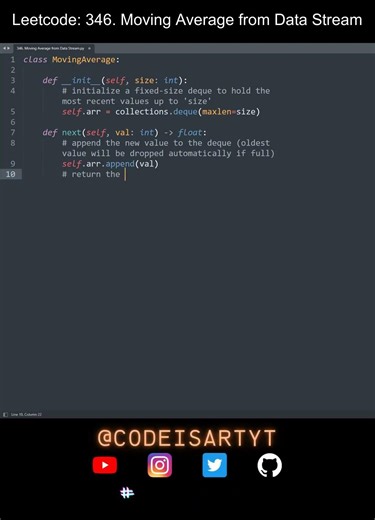 Leetcode 346. Moving Average from Data Stream in Python | Python Leetcode | Python Coding Tutorial