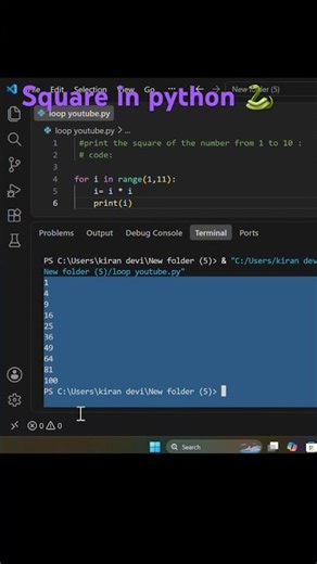 Python For Loop 🔥 | Print Square of Numbers 1 to 10 | Python Tutorials #pythonforbeginners