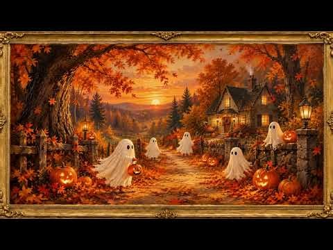 🎃 Cute Halloween Screensaver 4K | Spooky Ghosts, Pumpkins & Cozy Autumn Cottage