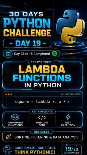 Python Day 19: Write Code Like a Pro! 🚀 (Lambda Functions)"#Day19