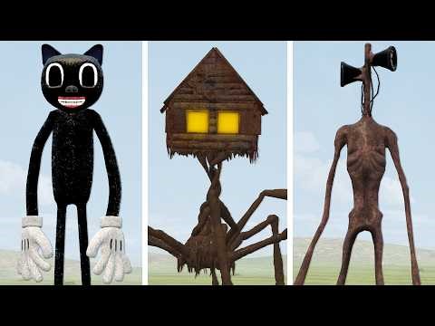 NEW CARTOON CATS VS OLD SIREN HEADS VS HOUSE HEAD AND OTHER MONSTER in Garry's Mod