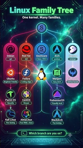 Linux Family Tree Explained 🐧 #Shorts"