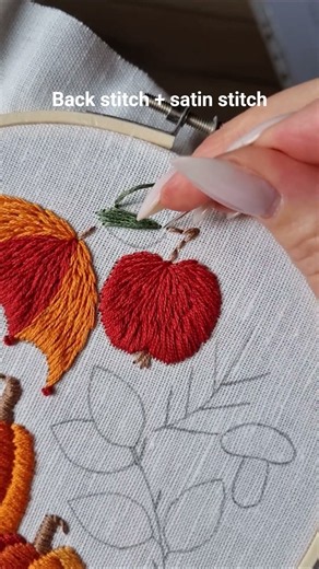 Apple embroidery🍎 Fall mood pattern🍁 #embroidery #tutorial #diy #handmade #art #craft #stitch