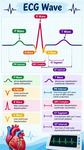ECG Waves Explained | P Wave, QRS Complex & T Wave ❤️🫀#ECG #ECGWaves #NursingStudents#nursingtips