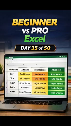 Beginner vs Pro Excel 🔥 Combine Names the RIGHT Way | Day 35 #excel #shorts