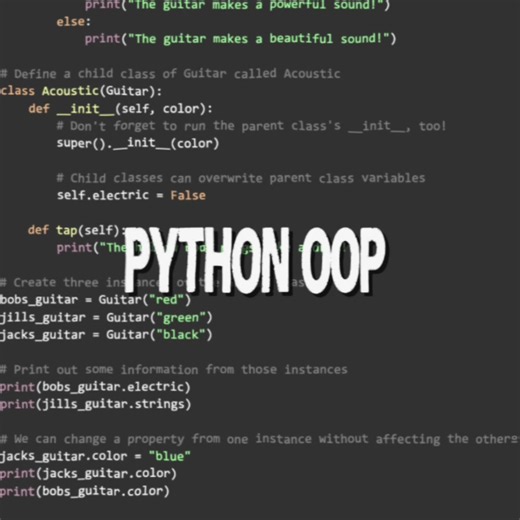 Python Object-Oriented Programming | I had experience with OOP prior to learning python when I was using Java. So when It came to learning python, not only were the syntax much easier than Java, but both languages all share a major similarity with each other: they both support OOP. My experience with Java made learning Python much easier because I was already familiar with the core principles of OOP. Here is more info on OOP if you’re interested: Object-Oriented Programming (OOP) in Python is a 