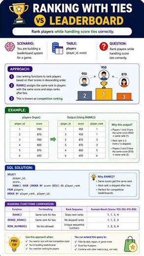 SQL Ranking With Ties Explained in 60 Seconds | RANK vs DENSE_RANK vs ROW_NUMBER