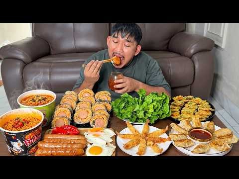 ASMR MUKBANG | SPICY SAMYANG + GIMBAP + GYOZA + TEMPURA SHRIMP