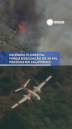 Incêndio florestal força evacuação de 30 mil pessoas na Califórnia.📲 #RecordNews #Notícias #Shorts