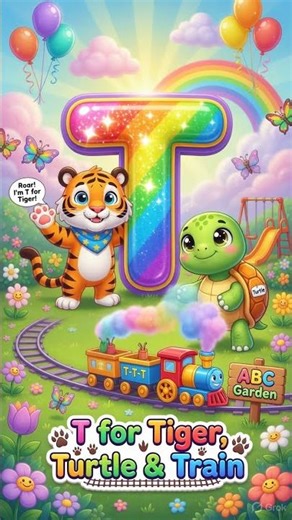 T for Turtle 🐢 | Learn Letter T with Tiger 🐯 & Train 🚂 | ABC Kids Shorts