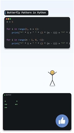 Butterfly Pattern in Python 🦋 | Star Pattern Using Loops #Shorts