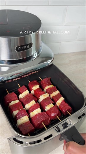 Air Fryer Beef & Halloumi Skewers Recipe