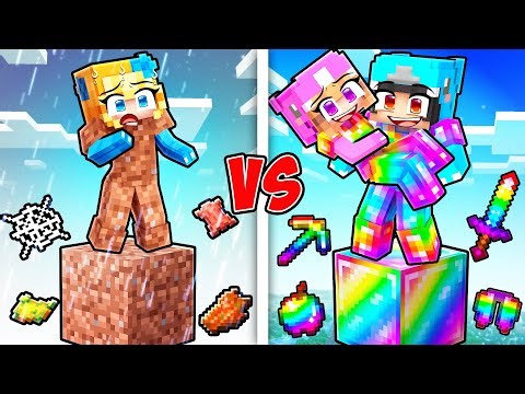Having a NOOB DIRT vs RAINBOW PRO One Block Family in Minecraft…