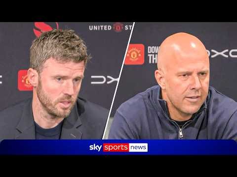 Michael Carrick and Arne Slot react following Manchester United 3-2 Liverpool