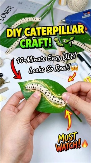 🐛 DIY Realistic Caterpillar Craft 🌿 | Easy Leaf DIY #Shorts #art #diy