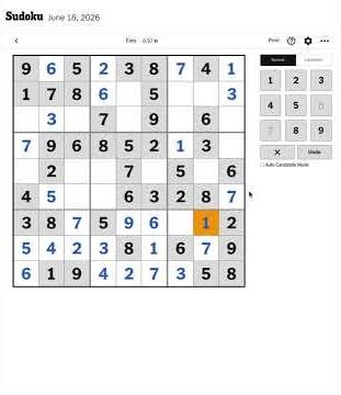 NYT Easy Sudoku Speed Solve for June 18, 2026