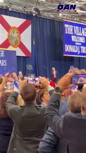Crowd chants “USA” as President Trump enters the stage at the “Golden Age for Your Golden Years”
