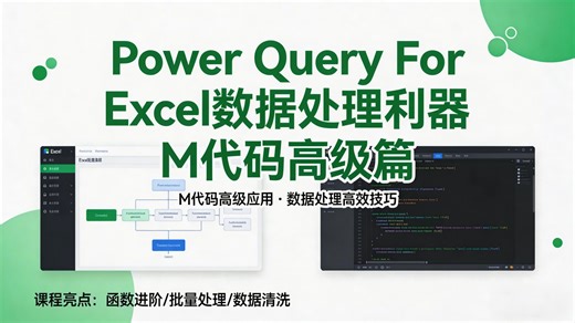 手动处理数据2小时，用Power Query M代码只需10秒？零基础Excel进阶必学：M语言高级数据建模全攻略，包含50个实战案例，直击数据杂乱费时痛点，