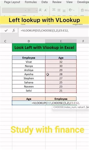 left Lookup with Vlookup #excel #exceltricks #shorts