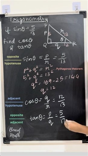 From sinθ, find cosθ and tanθ using a right-angled triangle #boardexam #maths #trigonometry #tutor