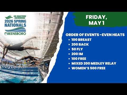 2026 USMS Spring Nationals | Day 2 - Friday, May 1 | Even Heats | Greensboro NC