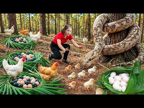 Harvest Lots of Turkeys, Hens & Fresh Eggs & Go to Market Sell | Rescuing Chicks from a Giant Python