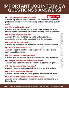 10 Most Important Job Interview Questions and Answers