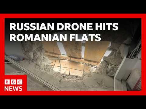 BBC on roof of Romanian flats hit by Russian drone | BBC News