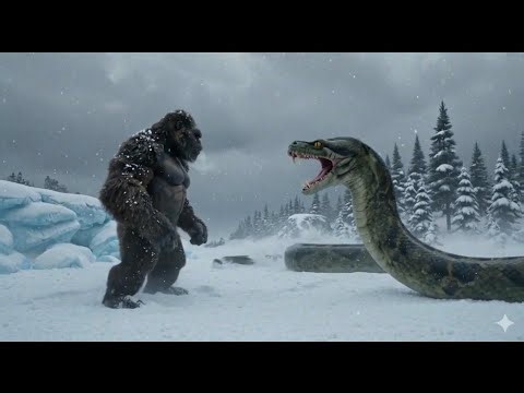 Giant Gorilla vs Titan Python Fight in Frozen Forest | Cinematic Monster Battle