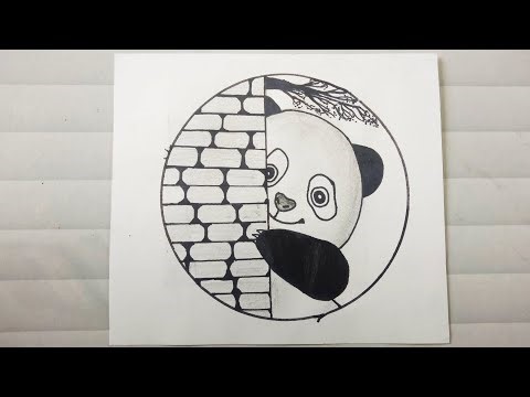 How to Draw a Cute Panda Behind a Brick Wall Easy Pencil Drawing Tutorial for Beginners #drawing 😁