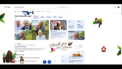 David Attenborough honoured with custom Google Doodle for 100th birthday