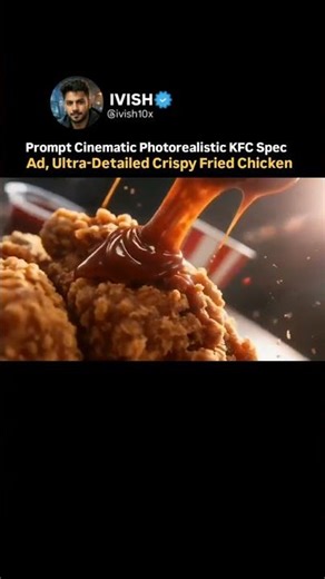 Prompt Cinematic photorealistic KFC spec ad, ultra-detailed crispy fried chicken, golden crunch text