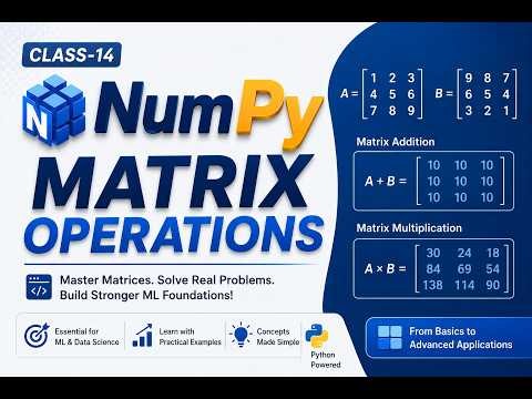 NumPy Tutorial Matrix Operations Class-14 | Matrix, Vector, Dot Product, Cross Product, np.dot()