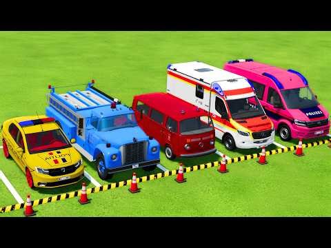 POLICE CARS, FIRE DEPARTMENT, AMBULANCE VEHICLES TRANSPORTING WITH MAN TRUCKS ! Farming Simulator 22