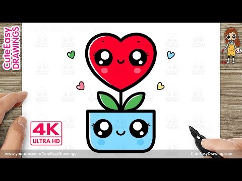 How to Draw a Cute Kawaii Heart Flower Plant | Easy Step-by-Step Drawing for Kids | 4K Ultra HD