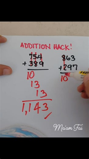The Partial Sums Addition Hack! 🎯 📌 Instead of the traditional right-to-left method, we will be using the left-to-right method often called Partial Sums. This method is actually faster for mental math! #education #mathematics | Ma'am Fai