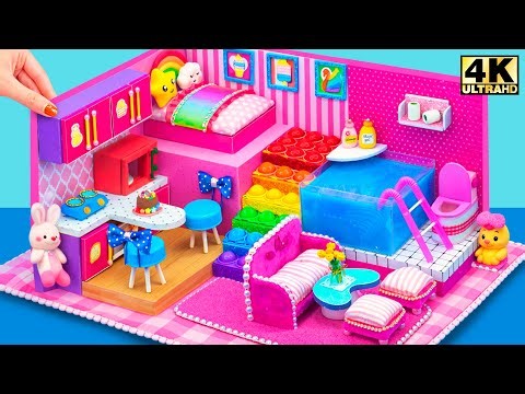 DIY Rainbow Miniature House 🌈✨ | Build Cute Cardboard Dollhouse with Bedroom, Kitchen & Bathroom