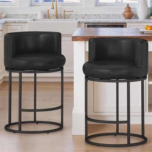 Reviews for OrangeOne 34.7 in. Black Low Back Barstool Upholstered Metal Frame Swivel Counter Stool with Faux Leather Seat (Set of 2) | Pg 1 - The Home Depot