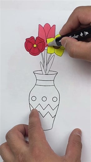 Satisfying Flower Vase Coloring with Markers. #asmr #coloring