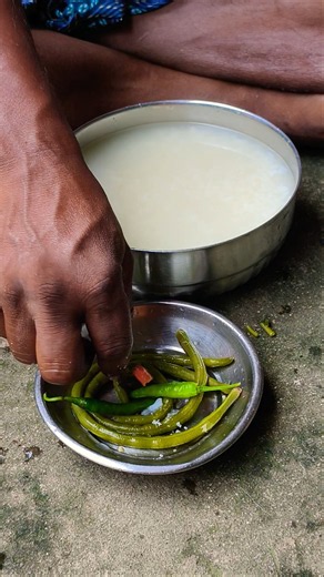 Boiled Ruma Green Chili with water rice |#villagefood #villagelife